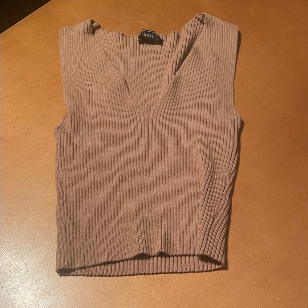 Forever 21 Ribbed V-Neck Tank Top - Brown